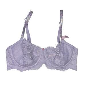 Victoria's Secret Wicked Twinkle Strap Unlined Lace Balconette Bra Lilac 34D